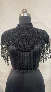 Capa con flecos de cuentas negras hecha a mano para vestidos de noche y trajes de gala |   Chal de Hombro Gótico Vintage, Accesorio de Lujo OEM - Product Image 5