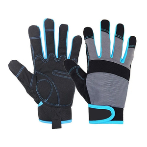 Gants de sécurité polyvalents avec bouts de doigts texturés, antidérapants, avec poignets élastiques, en polyester, bleu, noir, gris - Product Image 1