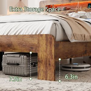 Letto matrimoniale in legno con piattaforma, testiera illuminata a LED e contenitore, 2 USB, silenzioso, non richiede rete a molle - Product Image 6