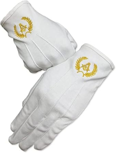 Master Mason Blue Lodge Gloves with White Cotton Machine Embroidery Freemason Regalia with Leather and custom logo design - Product Image 4