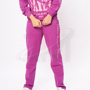 Conjunto Deportivo de Sudadera con Capucha para Mujer, Modelo Love Never Fails, Manga Larga, Informal, Rosa, de Algodón, Dos Piezas, Pantalones Deportivos con Bolsillos Laterales, Ropa de Otoño - Product Image 3