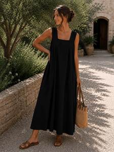 Vestido largo negro sin mangas para mujer, vestido holgado de verano - Product Image 5