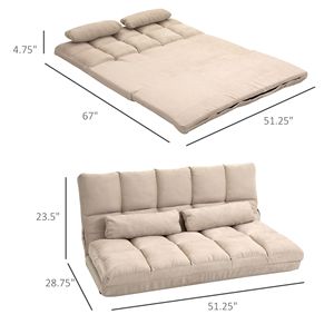 Divano Letto Pieghevole Beige Regolabile con Cuscini, Morbido Divano Lounge per Soggiorno Imbottito in Schiuma - Product Image 3