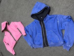 Sudadera con capucha corta de doble capa con cremallera, 100% algodón, estilo urbano, impresión digital, corte regular, logotipo personalizado para hombre - Product Image 1