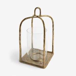 Modern Bronze Lantern with Textured Finish Minimalist Round Metal Cage <b>Candle</b> Holder Artisanal Forged Iron <b>Hurricane</b> for Wedding - Product Image 1