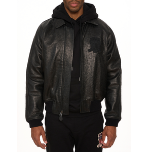 Chaqueta de Cuero Genuino de Piel de Vaca con Grabado de Avestruz para Hombre, Cuello Vuelto, Patrón de Puntos Grabados, Bordado Personalizado, Corte Holgado - Product Image 5