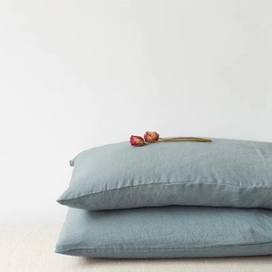Housse de coussin carrée en lin tissé uni, style nordique minimaliste, bleu gris, décoration d'intérieur - Product Image 1
