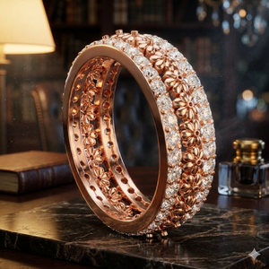 Anillo floral de oro rosa para mujer, anillo de eternidad con cristales de lujo, regalo de joyería de moda para aniversario de boda - Product Image 1