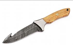 Cuchillo utilitario de acero de Damasco hecho a mano con mango de madera y guardacuchillo de acero inoxidable, herramienta para procesamiento en campo - Product Image 3