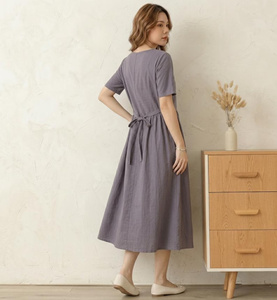 Vestido de Lino Orgánico para Mujer, Vestido Ajustado de Lino con Corte en A, Mangas Cortas, Vestido Personalizado, Talla Grande, Vestido de Lino Plus Size - Product Image 3