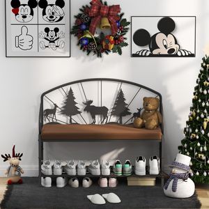 Rustic Industrial <b>Shoe</b> <b>Rack</b> Bench for Small Spaces Multipurpose Entryway <b>Storage</b> Upholstered Small Spaces Bench - Product Image 2