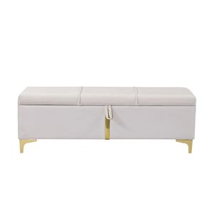 Elegante ottomana portaoggetti imbottita Beige con gambe in metallo completamente assemblate per uso camera da letto e soggiorno - Product Image 6