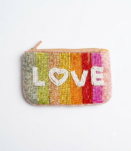 Beaded Love Coin Purse With Chain Strap Handmade Rainbow Letter Pattern Zipper Closure <b>Mini</b> Size Unisex Daily Use - Product Image 2