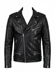 Chaqueta de Motero de Cuero Vacuno Genuino para Hombre |   Chaqueta de Moto Negra con Logotipo Personalizado |   Chaqueta de cuero para motocicleta al por mayor para hombres - Product Image 1