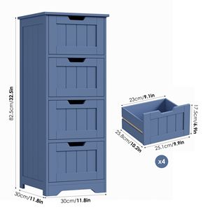 Bathroom <b>Storage</b> Cabinet Free Standing <b>Narrow</b> 4 Drawer Organizer for Entryway Living Room Bedroom Blue - Product Image 2