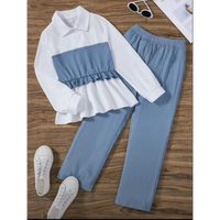 Ensemble deux pièces pour filles : haut en tricot côtelé et pantalon large – Ensemble modeste deux pièces