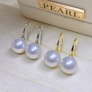 Boucles d'oreilles pendantes en argent pur S925, style boutique, avec perles naturelles de 8-9 mm en lin d'eau de mer, gris argenté et bleu éclatant - Product Image 4