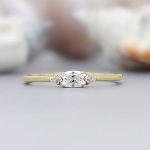 Anillo de Bodas de moda de este a oeste, oro amarillo sólido con moissanita de corte ovalado y siete piedras de corte lateral para Aniversario de compromiso - Product Image 5