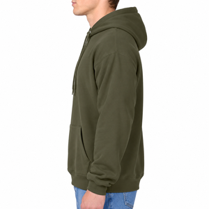 Sudadera con Capucha para Hombre, Color Verde Oliva, Bordada, Manga Raglán, Bolsillo Canguro, Informal, 100% Algodón Felpa - Product Image 5