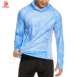 Men's <b>Blue</b> Camouflage <b>Long</b> <b>Sleeve</b> Fishing Hoodie UPF 50 Anti-Uv Performance Shirt Pullover <b>Top</b> - Product Image 5