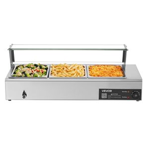 Chauffe-plats électrique commercial en acier inoxydable 1500W, 3/4 de taille, avec couvercle en verre, pour buffet de comptoir, bain-marie pour la restauration - Product Image 1