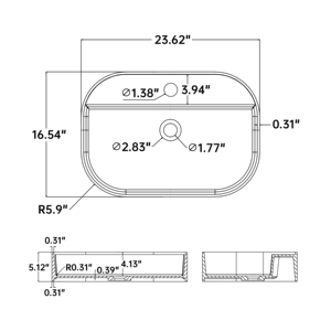 Lavabo ovale blanc mat Maydon en surface solide, moderne, 600 mm, pour salle de bain, à poser sur le comptoir - Product Image 6