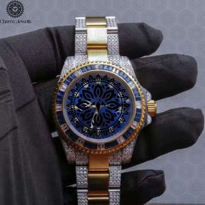 Charm Jewells Montre de luxe pour homme en acier inoxydable avec diamants, 40 mm, analogique, mécanique, verre cristal, 10 bars, résistante à l'eau, date automatique - Product Image 2
