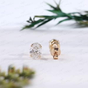 Elegant Oval Stud <b>Earrings</b> Genuine Gold Sparkly Solitaire Dainty <b>Post</b> <b>Earrings</b> Anniversary Jewelry - Product Image 2