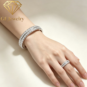 Timeless Double Row 14K White Gold Lab Grown Diamond Full Pave <b>Bangle</b> & Ring <b>Set</b> Stackable Fine Jewelry - Product Image 1