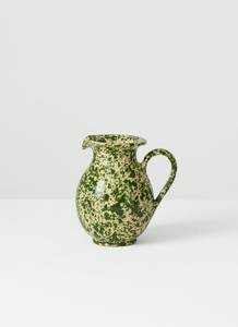 Vintage Pitcher With Green Speckled Glaze And Handle For Dining Use - Product Image 1