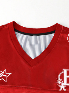 Camiseta de Fútbol Americano para Hombre, Roja Sólida, 240gsm, Malla, Cuello en V, Ropa Deportiva de Equipo, Número Personalizado, Sublimación, Suministro al por Mayor OEM - Product Image 4