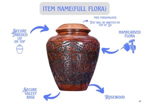 Personalized Wooden Cremation Urn Floral Inlay Lichtenberg Pattern Handmade Wooden Cremation Urn with Floral Inlay Design Lichte - Product Image 6