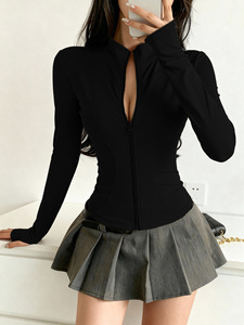 Veste de yoga pour femmes, coupe ajustée, manches longues, fermeture éclair intégrale, vêtements de sport, logo personnalisé, OEM, ODM, marque privée, vente en gros - Product Image 3