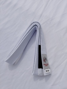 Cinturón de Jiu Jitsu BJJ 100% Algodón, Gris con Raya Blanca, Talla A1 y 220 CM de Largo X 4.5 CM de Ancho, 8 Costuras, Marca OEM - Product Image 3