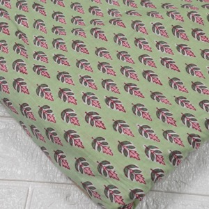 Premium Organic <b>Light</b> Green Kalamkari Hand Block Print Cotton Fabric Small <b>Leaf</b> Motif for Kurtis Dresses Cushions Craft B2B - Product Image 3