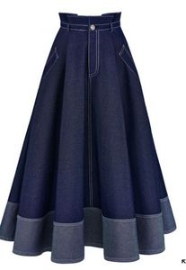 High Waisted Pleated Denim Skirt Women A-Line Midi Jean Skirt Washed Solid Casual Streetwear - Product Image 2