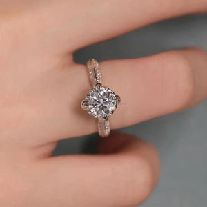 Elegant Round Cut Moissanite Diamond <b>Ring</b> In <b>925</b> Sterling <b>Silver</b> For Women With Sparkling For Engagement And Wedding - Product Image 1