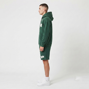 Conjunto de Sudadera con Capucha y Pantalones Cortos para Hombre, Ajuste Holgado, Estampado Puff, Casual, Manga Larga, Forro Polar, Cintura Elástica - Product Image 3
