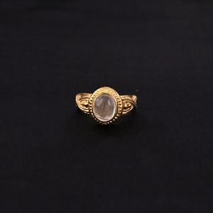 Bague en laiton plaqué or avec pierre ovale en quartz rutilé pour femme, tendance - Product Image 2