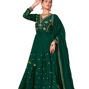 Vestido Anarkali de trabajo de secuencia de seda con bordado Georgette de imitación de diseñador por Fab Zone - Product Image 1