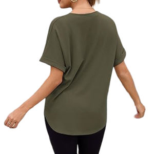 T-shirts amples à manches courtes vertes pour femmes, col rond, style décontracté tendance été, imprimés personnalisés, teinture unie, respirants - Product Image 3