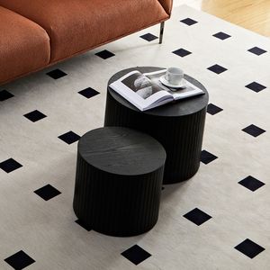 Set di 2 tavolini da caffè in MDF impilabili neri per soggiorno/area lounge - Product Image 3