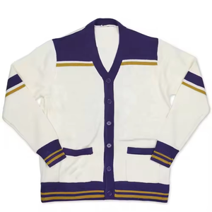 <b>Long</b> Sleeves College University Anti-Wrinkle Thick Winter Mandarin Collar Zipper Button Geometric Knitted <b>Cardigan</b> <b>Sweater</b> - Product Image 1