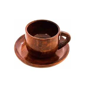Tasse à café en bois faite à la main avec soucoupe, décoration rustique ronde pour la maison - Product Image 1