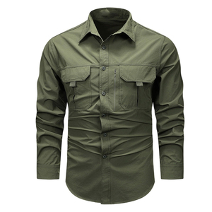 Chemise tactique personnalisée pour l'extérieur, deux poches, manches longues, col rabattu, couleur unie, style vêtement de travail, décontractée, respirante, teinte unie - Product Image 1