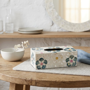 Caja de pañuelos de estilo floral con incrustaciones de nácar, calidad OEM ODM, material sostenible, origen Vietnam, para decoración del hogar. - Product Image 2