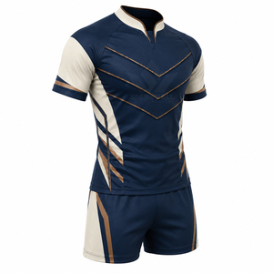 Ensemble de maillot de rugby bleu marine personnalisé pour hommes, manches courtes, col montant, polyester respirant sublimé, uniforme sportif d'équipe pour adultes - Product Image 6