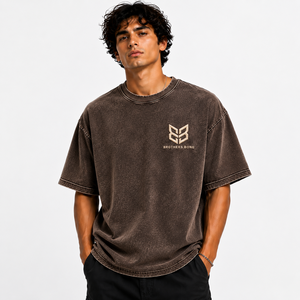T-shirt vintage pour homme, coupe oversize, délavé à l'acide, délavé aux minéraux, marron, épaules tombantes, en coton épais, col rond, manches courtes, fournisseur - Product Image 1