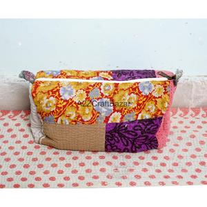 100% Pure Cotton Kantha Fabric Tassel Pattern Zipper Closure Eco-Friendly Durable Large Cosmetic Organizer Makeup Bag Pouch Set - Product Image 6