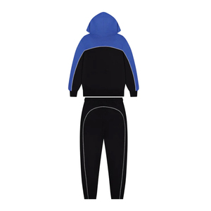 Ensemble de survêtement unisexe à capuche avec blocs de couleur, noir et bleu, pantalon de jogging décontracté long avec poches latérales, idéal pour l'automne - Product Image 1